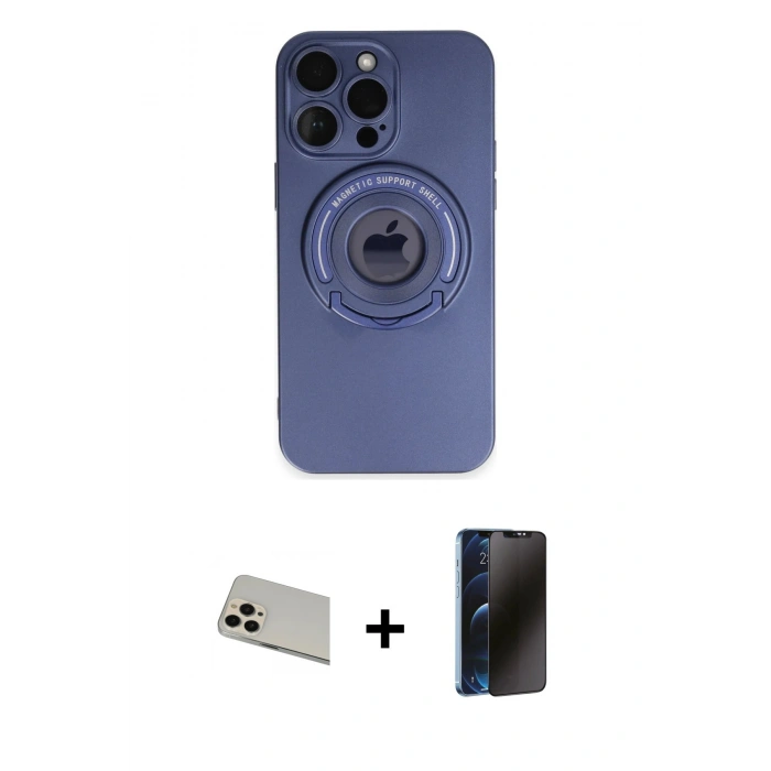 MARSİLYAN™- iPhone 13 Pro Max Kılıf Eksen Klasik Prime - Siyah 3D Antistatik Hayalet Cam Ekran Koruyucu + Rainbow Kamera Lens Koruma Cam - REGD