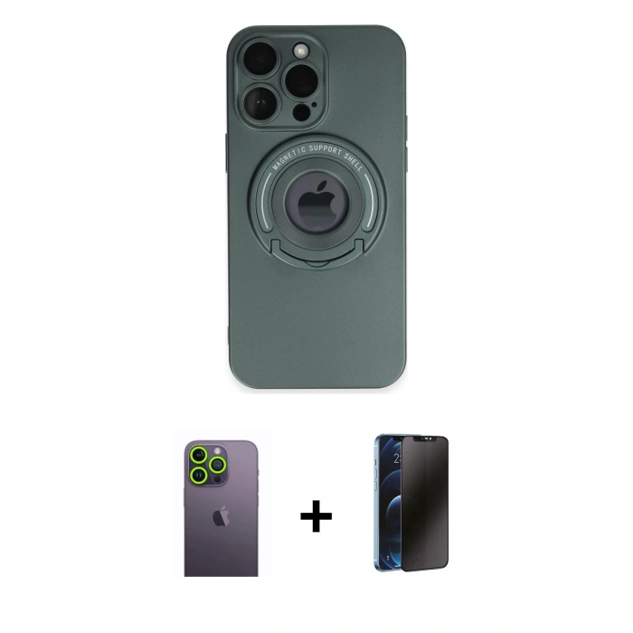 MARSİLYAN™- iPhone 13 Pro Max Kılıf Eksen Klasik Prime - Siyah 3D Antistatik Hayalet Cam Ekran Koruyucu + Neon Fosforlu Kamera Lens - YL