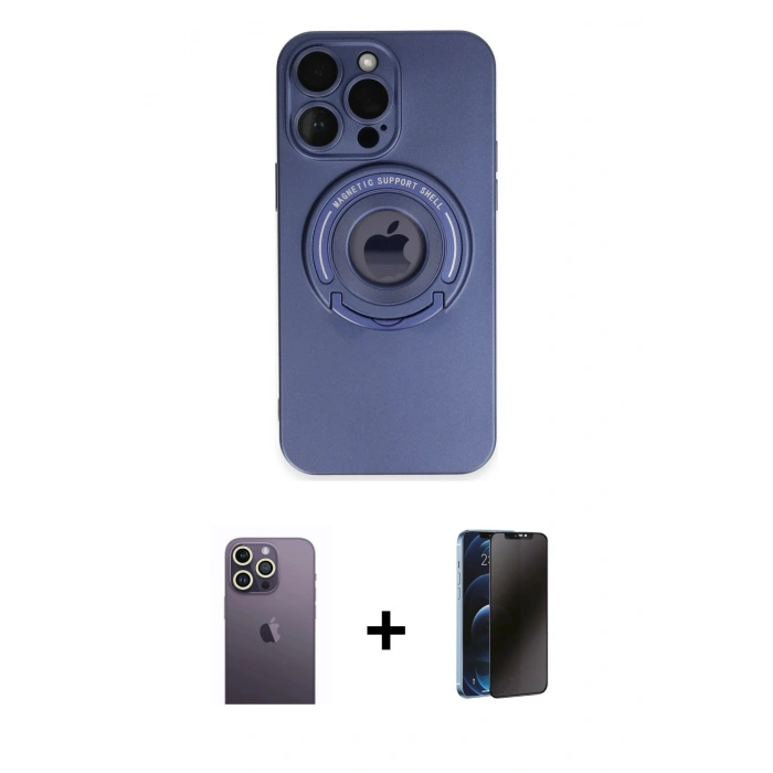 MARSİLYAN™- iPhone 13 Pro Max Kılıf Eksen Klasik Prime - Siyah 3D Antistatik Hayalet Cam Ekran Koruyucu + Neon Fosforlu Kamera Lens - BZ