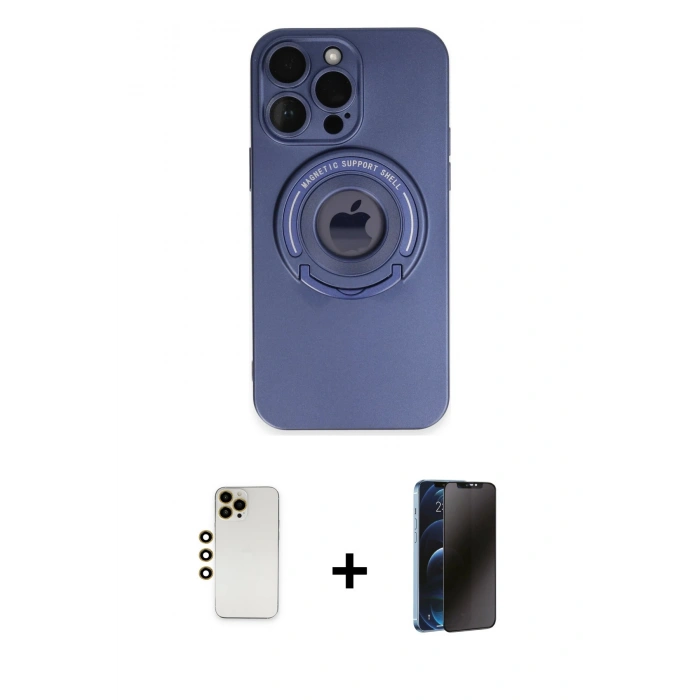 MARSİLYAN™- iPhone 13 Pro Max Kılıf Eksen Klasik Prime - Siyah 3D Antistatik Hayalet Cam Ekran Koruyucu + Shine Kamera Lens - GD