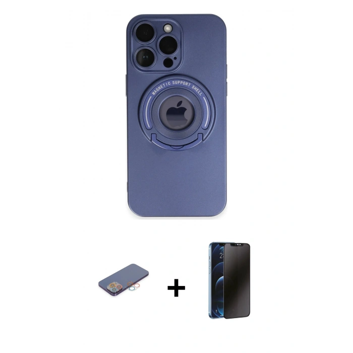 MARSİLYAN™- iPhone 13 Pro Max Kılıf Eksen Klasik Prime - Siyah 3D Antistatik Hayalet Cam Ekran Koruyucu + Renkli Kamera Lens Koruma Cam - PE
