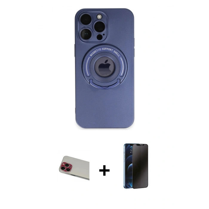 MARSİLYAN™- iPhone 13 Pro Max Kılıf Eksen Klasik Prime - Siyah 3D Antistatik Hayalet Cam Ekran Koruyucu + Rainbow Kamera Lens Koruma Cam - KI