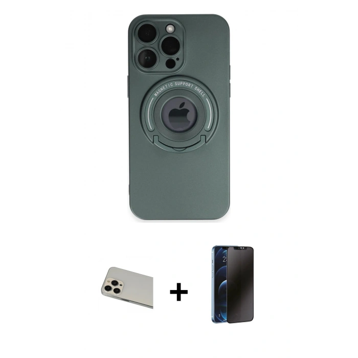MARSİLYAN™- iPhone 13 Pro Max Kılıf Eksen Klasik Prime - Siyah 3D Antistatik Hayalet Cam Ekran Koruyucu + Rainbow Kamera Lens Koruma Cam - REGD