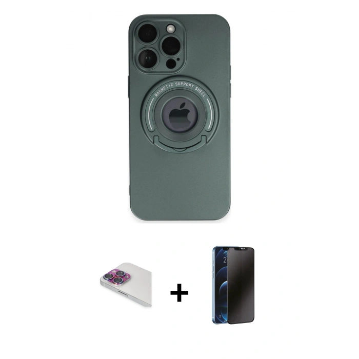 MARSİLYAN™- iPhone 13 Pro Max Kılıf Eksen Klasik Prime - Siyah 3D Antistatik Hayalet Cam Ekran Koruyucu + Pers Alüminyum Kamera Lens - GI