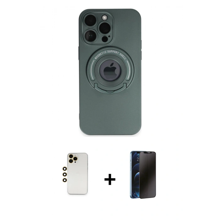 MARSİLYAN™- iPhone 13 Pro Max Kılıf Eksen Klasik Prime - Siyah 3D Antistatik Hayalet Cam Ekran Koruyucu + Shine Kamera Lens - GD