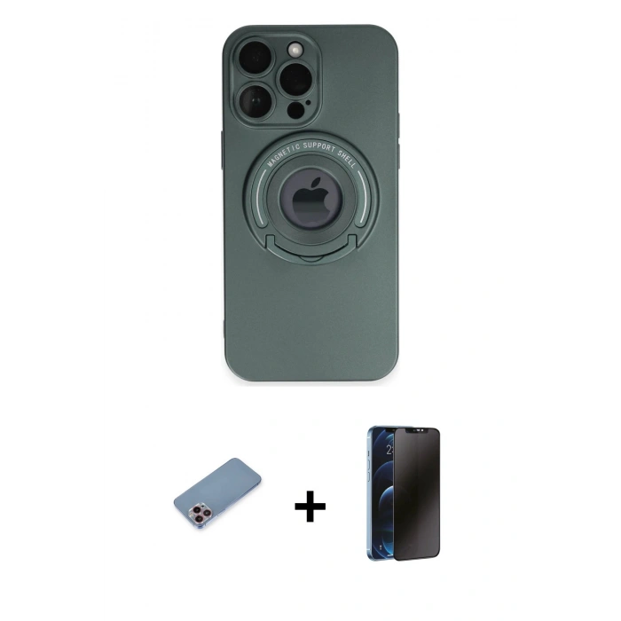 MARSİLYAN™- iPhone 13 Pro Max Kılıf Eksen Klasik Prime - Siyah 3D Antistatik Hayalet Cam Ekran Koruyucu + Shine Kamera Lens Koruma Cam - PE
