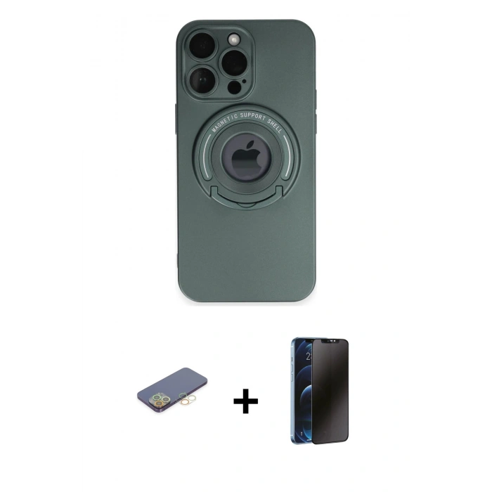 MARSİLYAN™- iPhone 13 Pro Max Kılıf Eksen Klasik Prime - Siyah 3D Antistatik Hayalet Cam Ekran Koruyucu + Renkli Kamera Lens Koruma Cam - SI