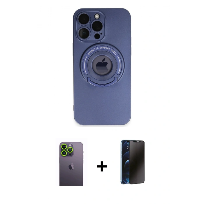 MARSİLYAN™- iPhone 13 Pro Max Kılıf Eksen Klasik Prime - Siyah 3D Antistatik Hayalet Cam Ekran Koruyucu + Neon Fosforlu Kamera Lens - YL