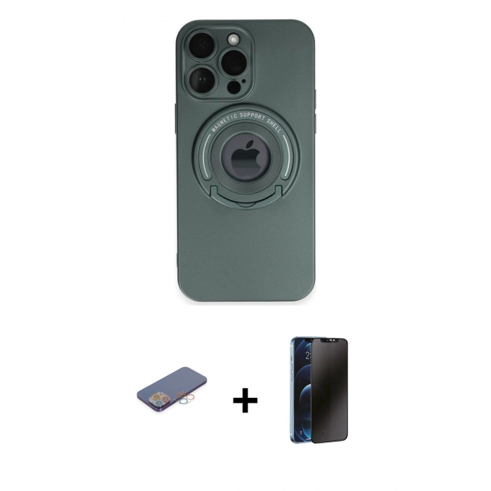 MARSİLYAN™- iPhone 13 Pro Max Kılıf Eksen Klasik Prime - Siyah 3D Antistatik Hayalet Cam Ekran Koruyucu + Renkli Kamera Lens Koruma Cam - PE