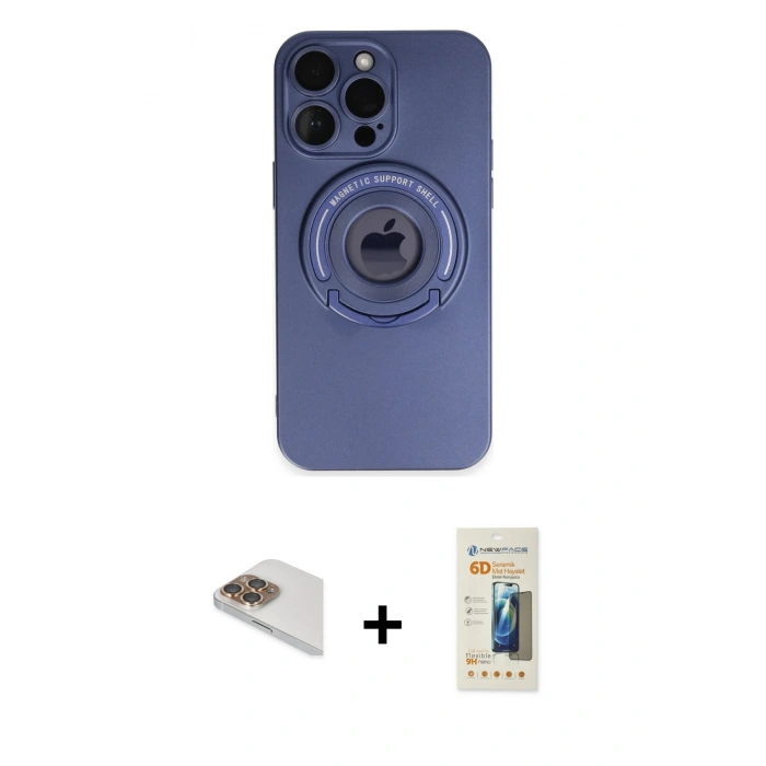 MARSİLYAN™- iPhone 13 Pro Max Kılıf Eksen Klasik Prime - Siyah 6D Mat Seramik Hayalet Nano Ekran Koruyucu + Pers Alüminyum Kamera Lens - GD