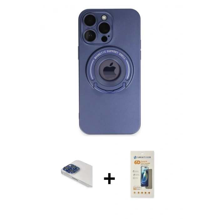 MARSİLYAN™- iPhone 13 Pro Max Kılıf Eksen Klasik Prime - Siyah 6D Mat Seramik Hayalet Nano Ekran Koruyucu + Pers Alüminyum Kamera Lens - LT
