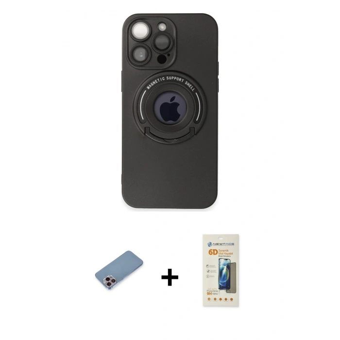 MARSİLYAN™- iPhone 13 Pro Max Kılıf Eksen Klasik Prime - Siyah 6D Mat Seramik Hayalet Nano Ekran Koruyucu + Shine Kamera Lens Koruma Cam - PE