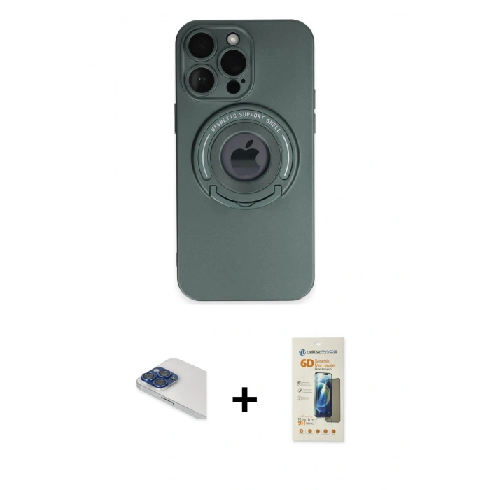 MARSİLYAN™- iPhone 13 Pro Max Kılıf Eksen Klasik Prime - Siyah 6D Mat Seramik Hayalet Nano Ekran Koruyucu + Pers Alüminyum Kamera Lens - LT