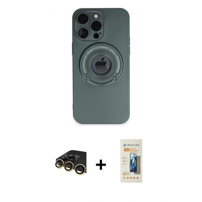 MARSİLYAN™- iPhone 13 Pro Max Kılıf Eksen Klasik Prime - Siyah 6D Mat Seramik Hayalet Nano Ekran Koruyucu + Raze Metal Kamera Lens - GD