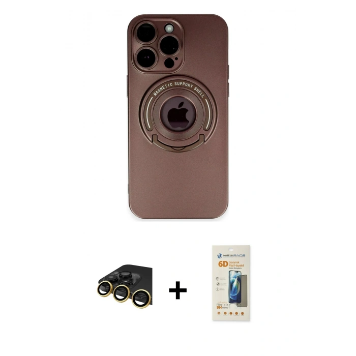 MARSİLYAN™- iPhone 13 Pro Max Kılıf Eksen Klasik Prime - Siyah 6D Mat Seramik Hayalet Nano Ekran Koruyucu + Raze Metal Kamera Lens - GD