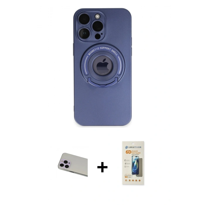 MARSİLYAN™- iPhone 13 Pro Max Kılıf Eksen Klasik Prime - Siyah 6D Mat Seramik Hayalet Nano Ekran Koruyucu + Rainbow Kamera Lens Koruma Cam - MR