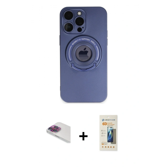 MARSİLYAN™- iPhone 13 Pro Max Kılıf Eksen Klasik Prime - Siyah 6D Mat Seramik Hayalet Nano Ekran Koruyucu + Pers Alüminyum Kamera Lens - GI