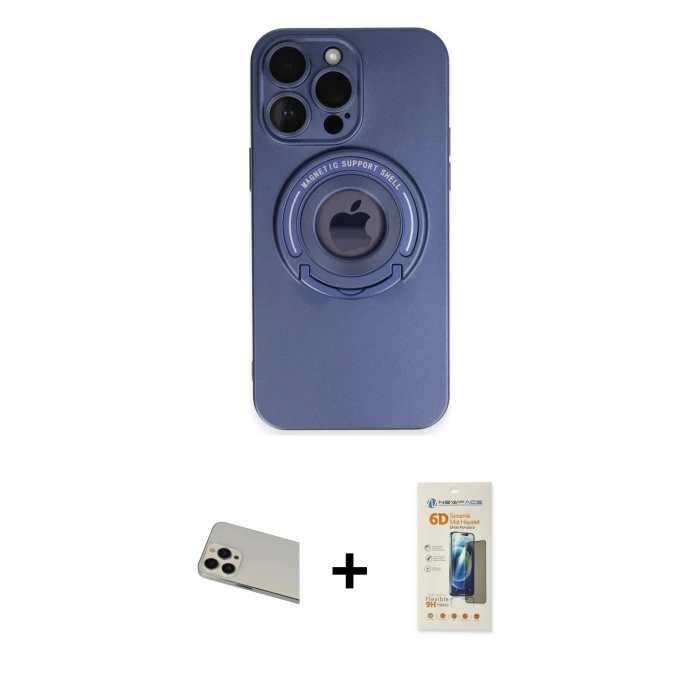 MARSİLYAN™- iPhone 13 Pro Max Kılıf Eksen Klasik Prime - Siyah 6D Mat Seramik Hayalet Nano Ekran Koruyucu + Rose Gold Rainbow Kamera Lens Koruma Cam