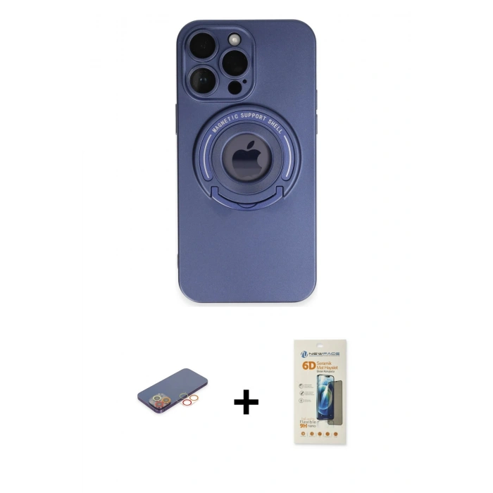 MARSİLYAN™- iPhone 13 Pro Max Kılıf Eksen Klasik Prime - Siyah 6D Mat Seramik Hayalet Nano Ekran Koruyucu + Renkli Kamera Lens Koruma Cam - TU
