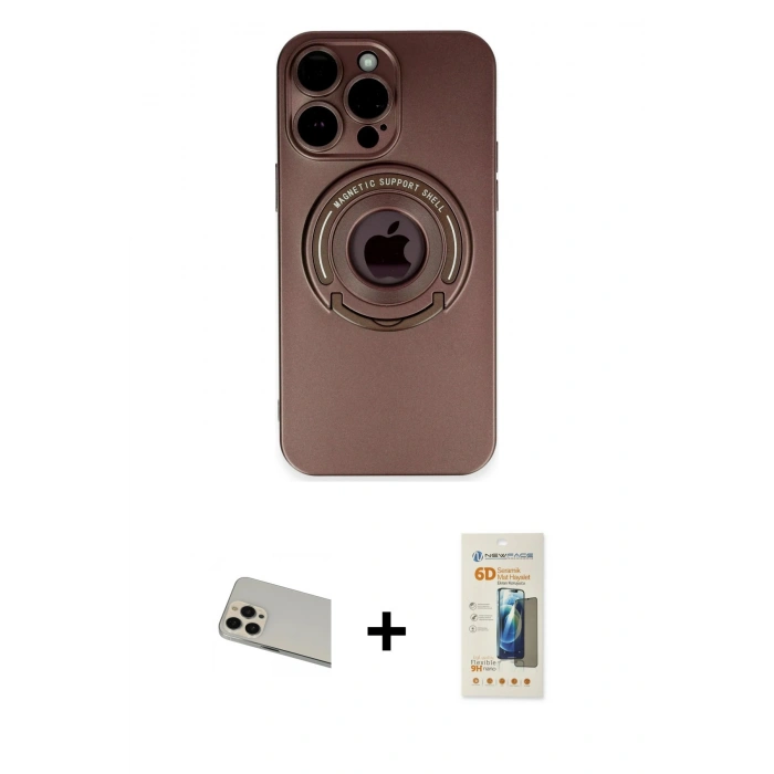 MARSİLYAN™- iPhone 13 Pro Max Kılıf Eksen Klasik Prime - Siyah 6D Mat Seramik Hayalet Nano Ekran Koruyucu + Rose Gold Rainbow Kamera Lens Koruma Cam