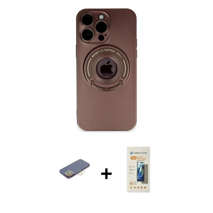 MARSİLYAN™- iPhone 13 Pro Max Kılıf Eksen Klasik Prime - Siyah 6D Mat Seramik Hayalet Nano Ekran Koruyucu + Renkli Kamera Lens Koruma Cam - SI