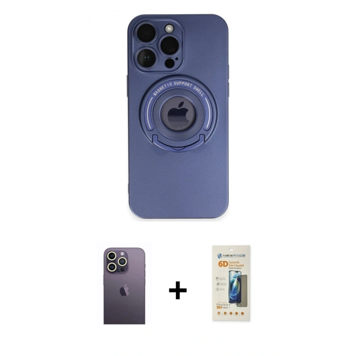 MARSİLYAN™- iPhone 13 Pro Max Kılıf Eksen Klasik Prime - Siyah 6D Mat Seramik Hayalet Nano Ekran Koruyucu + Neon Fosforlu Kamera Lens - BZ