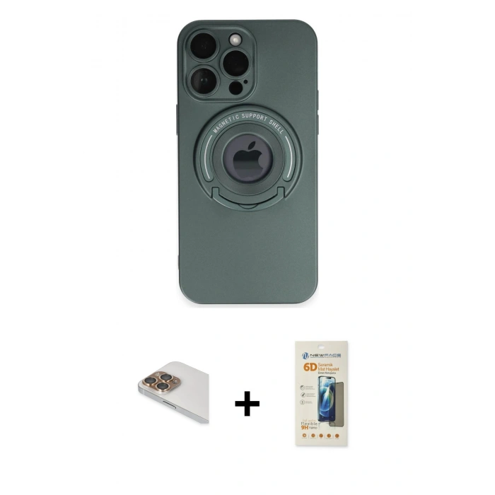 MARSİLYAN™- iPhone 13 Pro Max Kılıf Eksen Klasik Prime - Siyah 6D Mat Seramik Hayalet Nano Ekran Koruyucu + Pers Alüminyum Kamera Lens - GD