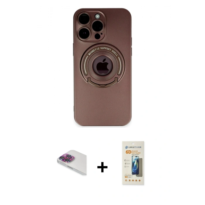 MARSİLYAN™- iPhone 13 Pro Max Kılıf Eksen Klasik Prime - Siyah 6D Mat Seramik Hayalet Nano Ekran Koruyucu + Pers Alüminyum Kamera Lens - GI