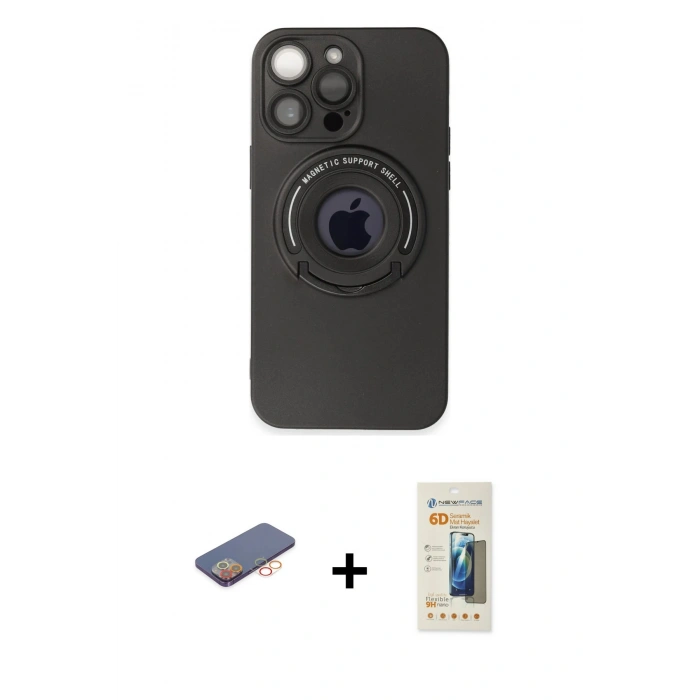 MARSİLYAN™- iPhone 13 Pro Max Kılıf Eksen Klasik Prime - Siyah 6D Mat Seramik Hayalet Nano Ekran Koruyucu + Renkli Kamera Lens Koruma Cam - TU