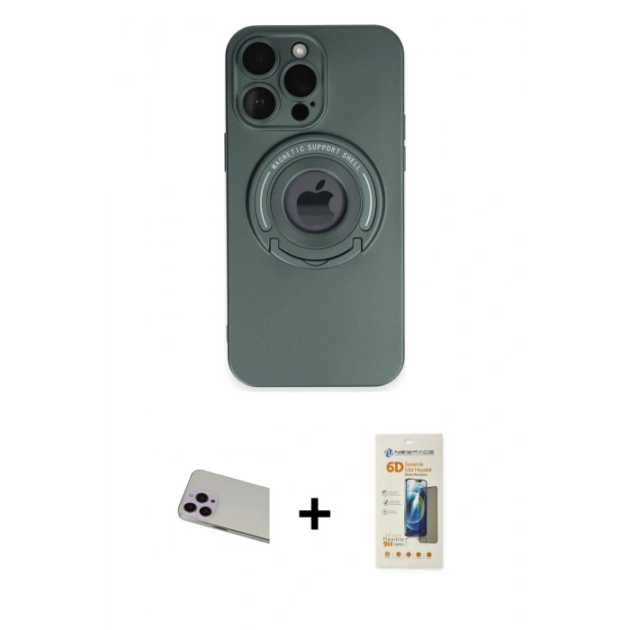 MARSİLYAN™- iPhone 13 Pro Max Kılıf Eksen Klasik Prime - Siyah 6D Mat Seramik Hayalet Nano Ekran Koruyucu + Rainbow Kamera Lens Koruma Cam - MR