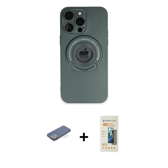 MARSİLYAN™- iPhone 13 Pro Max Kılıf Eksen Klasik Prime - Siyah 6D Mat Seramik Hayalet Nano Ekran Koruyucu + Renkli Kamera Lens Koruma Cam - YL
