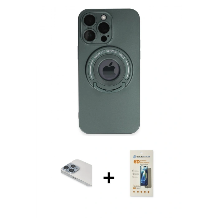 MARSİLYAN™- iPhone 13 Pro Max Kılıf Eksen Klasik Prime - Siyah 6D Mat Seramik Hayalet Nano Ekran Koruyucu + Sierra Blue Pers Alüminyum Kamera Lens