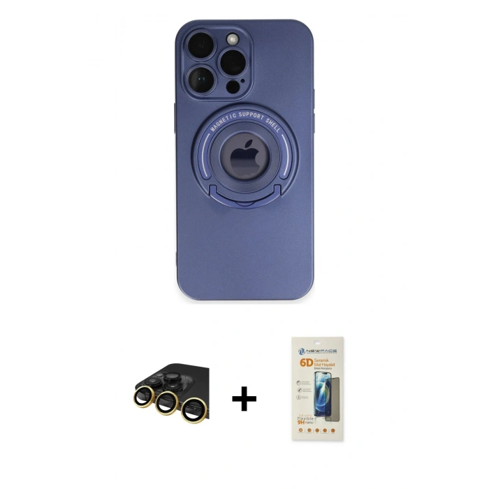 MARSİLYAN™- iPhone 13 Pro Max Kılıf Eksen Klasik Prime - Siyah 6D Mat Seramik Hayalet Nano Ekran Koruyucu + Raze Metal Kamera Lens - GD