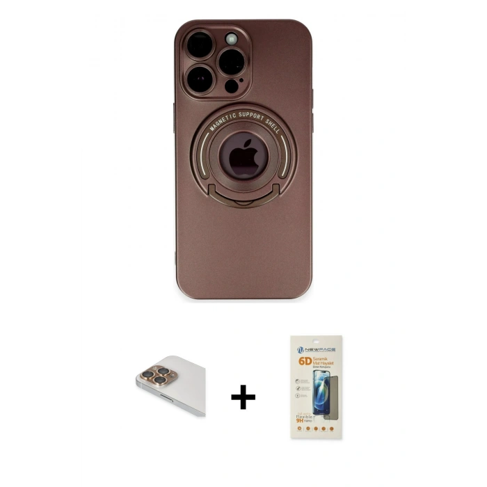 MARSİLYAN™- iPhone 13 Pro Max Kılıf Eksen Klasik Prime - Siyah 6D Mat Seramik Hayalet Nano Ekran Koruyucu + Pers Alüminyum Kamera Lens - GD