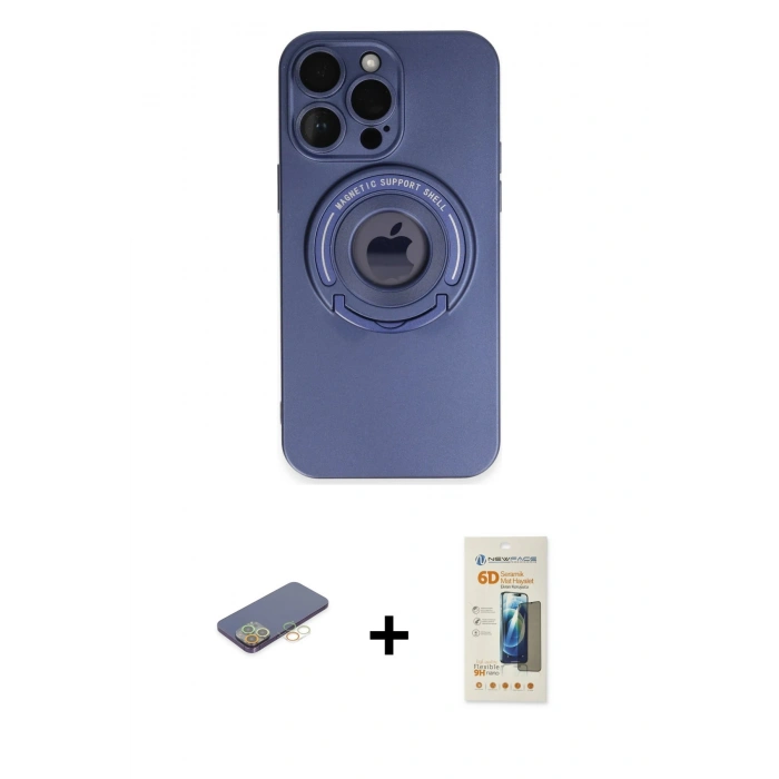 MARSİLYAN™- iPhone 13 Pro Max Kılıf Eksen Klasik Prime - Siyah 6D Mat Seramik Hayalet Nano Ekran Koruyucu + Renkli Kamera Lens Koruma Cam - SI
