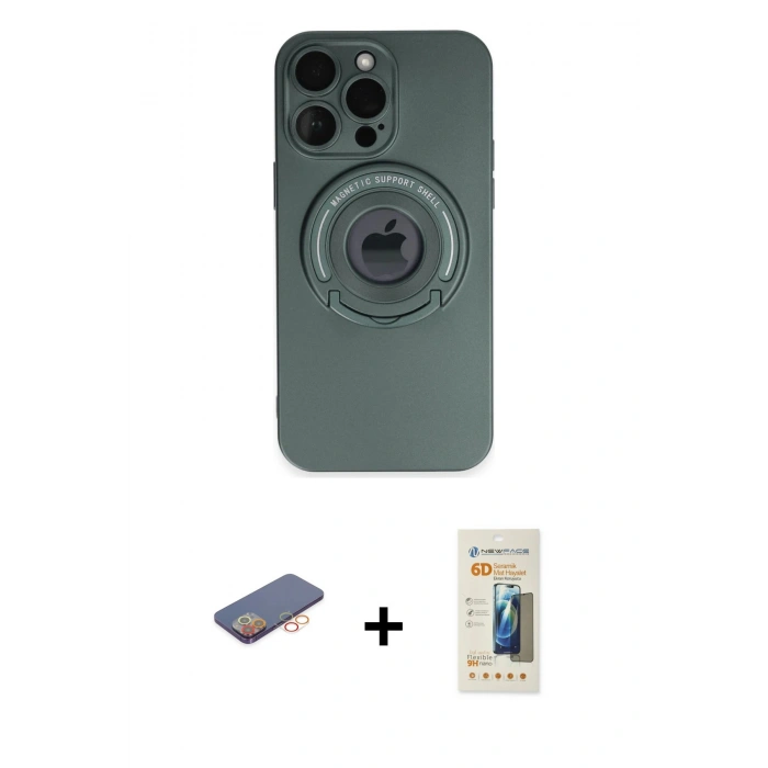 MARSİLYAN™- iPhone 13 Pro Max Kılıf Eksen Klasik Prime - Siyah 6D Mat Seramik Hayalet Nano Ekran Koruyucu + Renkli Kamera Lens Koruma Cam - TU