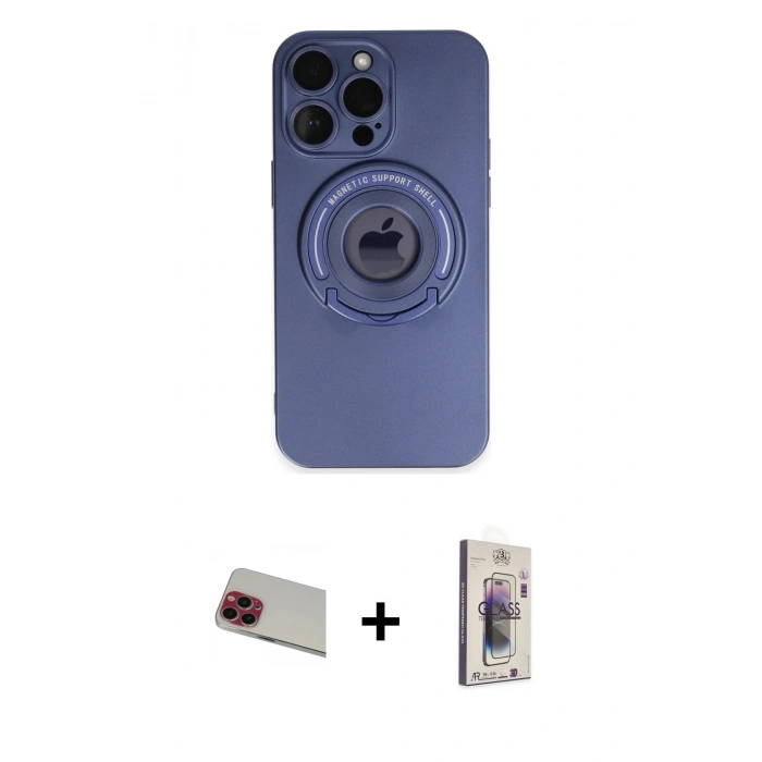 MARSİLYAN™- iPhone 13 Pro Max Kılıf Eksen Klasik Prime - Siyah Bilvis 3D Cam Ekran Koruyucu + Rainbow Kamera Lens Koruma Cam - KI
