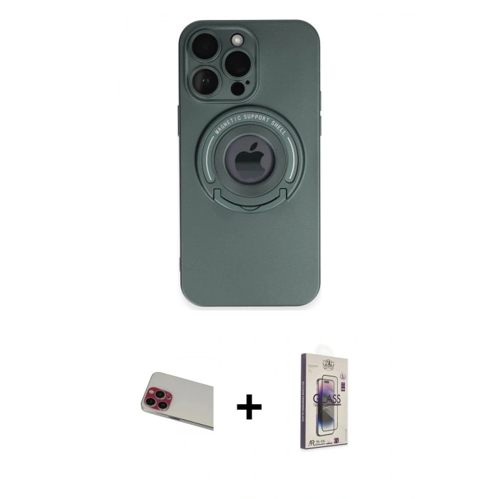 MARSİLYAN™- iPhone 13 Pro Max Kılıf Eksen Klasik Prime - Siyah Bilvis 3D Cam Ekran Koruyucu + Rainbow Kamera Lens Koruma Cam - KI