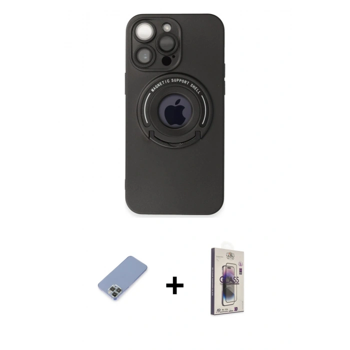 MARSİLYAN™- iPhone 13 Pro Max Kılıf Eksen Klasik Prime - Siyah Bilvis 3D Cam Ekran Koruyucu + Koyu Yeşil Metal Kamera Lens Koruma Cam