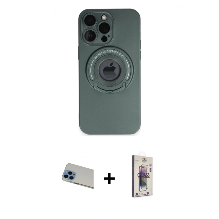 MARSİLYAN™- iPhone 13 Pro Max Kılıf Eksen Klasik Prime - Siyah Bilvis 3D Cam Ekran Koruyucu + Rainbow Kamera Lens Koruma Cam - MI