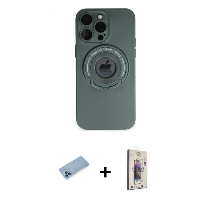 MARSİLYAN™- iPhone 13 Pro Max Kılıf Eksen Klasik Prime - Siyah Bilvis 3D Cam Ekran Koruyucu + Shine Kamera Lens Koruma Cam - MI