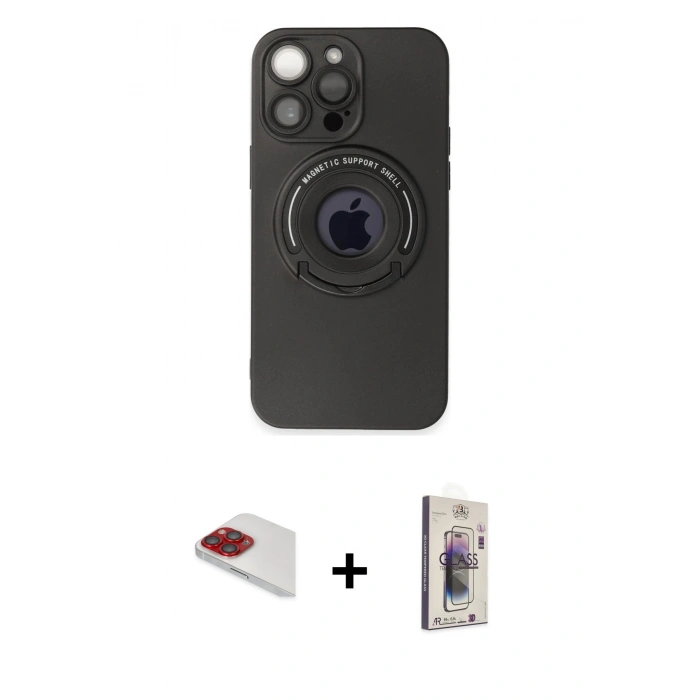 MARSİLYAN™- iPhone 13 Pro Max Kılıf Eksen Klasik Prime - Siyah Bilvis 3D Cam Ekran Koruyucu + Pers Alüminyum Kamera Lens - KI