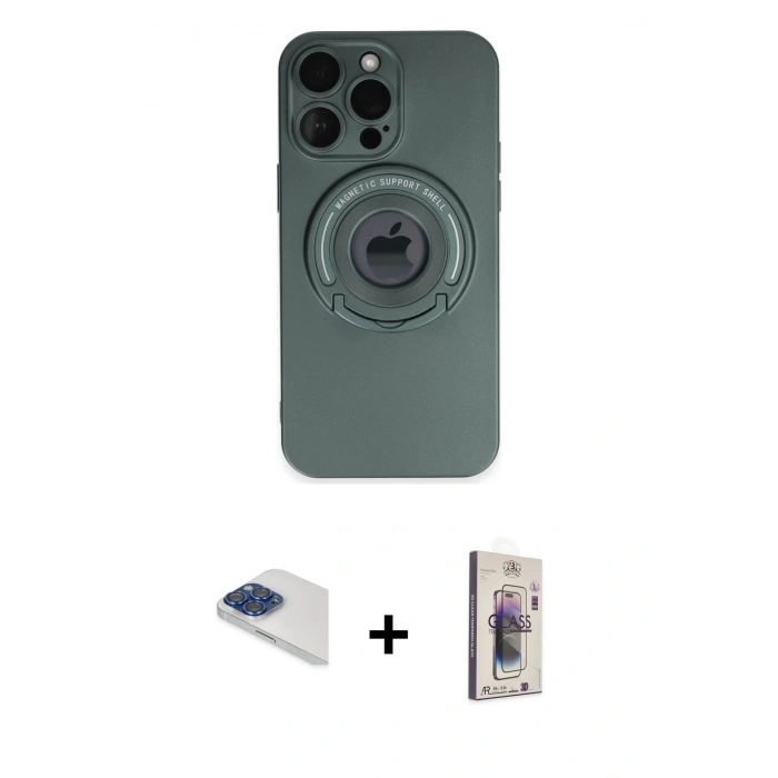 MARSİLYAN™- iPhone 13 Pro Max Kılıf Eksen Klasik Prime - Siyah Bilvis 3D Cam Ekran Koruyucu + Pers Alüminyum Kamera Lens - LT