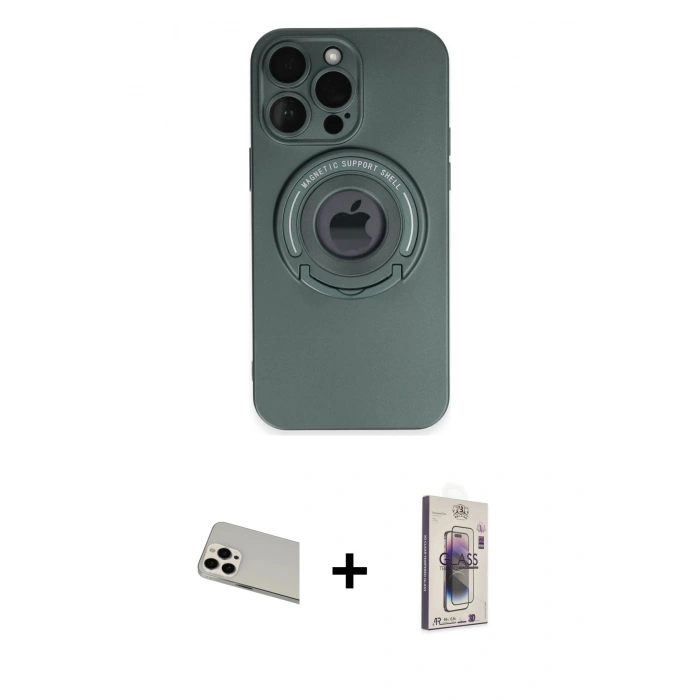MARSİLYAN™- iPhone 13 Pro Max Kılıf Eksen Klasik Prime - Siyah Bilvis 3D Cam Ekran Koruyucu + Rainbow Kamera Lens Koruma Cam - BZ