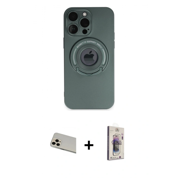 MARSİLYAN™- iPhone 13 Pro Max Kılıf Eksen Klasik Prime - Siyah Bilvis 3D Cam Ekran Koruyucu + Rainbow Kamera Lens Koruma Cam - REGD