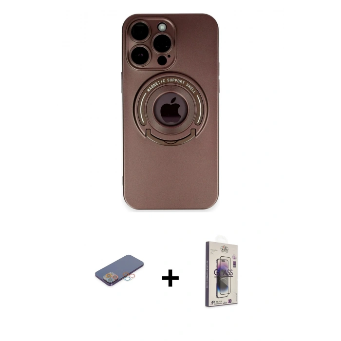 MARSİLYAN™- iPhone 13 Pro Max Kılıf Eksen Klasik Prime - Siyah Bilvis 3D Cam Ekran Koruyucu + Renkli Kamera Lens Koruma Cam - PE