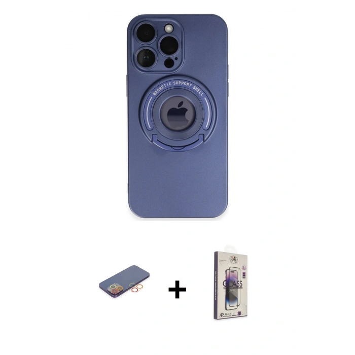 MARSİLYAN™- iPhone 13 Pro Max Kılıf Eksen Klasik Prime - Siyah Bilvis 3D Cam Ekran Koruyucu + Renkli Kamera Lens Koruma Cam - TU