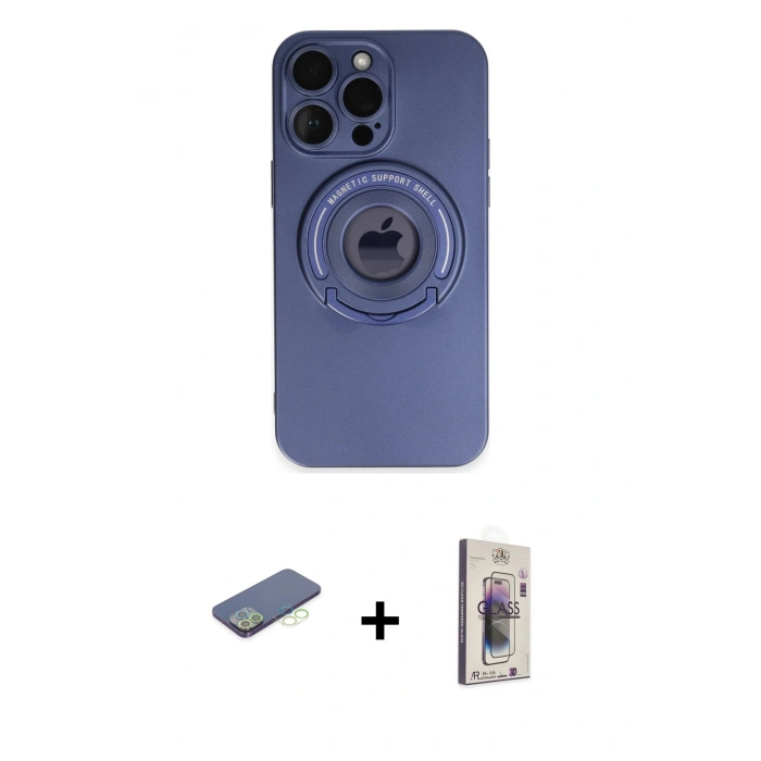 MARSİLYAN™- iPhone 13 Pro Max Kılıf Eksen Klasik Prime - Siyah Bilvis 3D Cam Ekran Koruyucu + Renkli Kamera Lens Koruma Cam - YL