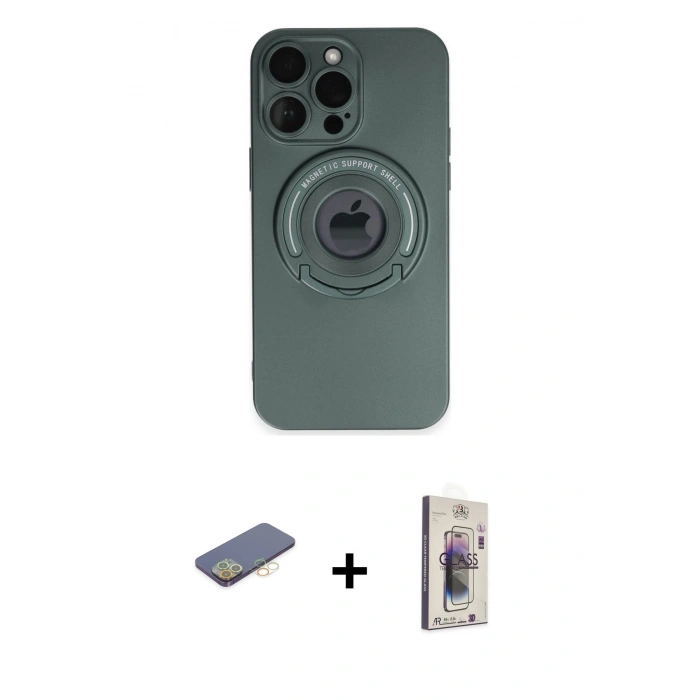 MARSİLYAN™- iPhone 13 Pro Max Kılıf Eksen Klasik Prime - Siyah Bilvis 3D Cam Ekran Koruyucu + Sarı Renkli Kamera Lens Koruma Cam