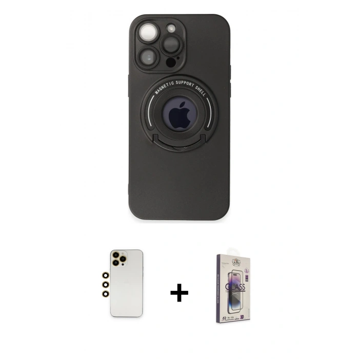 MARSİLYAN™- iPhone 13 Pro Max Kılıf Eksen Klasik Prime - Siyah Bilvis 3D Cam Ekran Koruyucu + Shine Kamera Lens - GD
